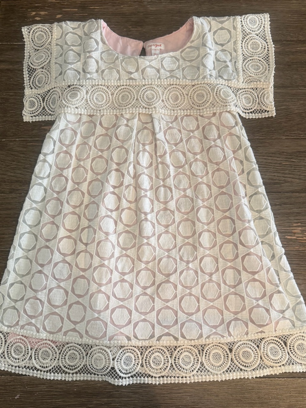 Cat & Jack Girls Cream Lace Dress Blush Pink Size 10/12